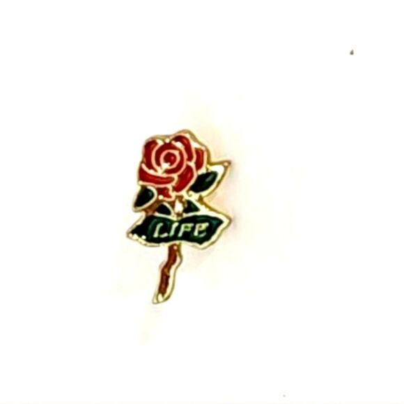 5/$25 Gold tone life rose enamel lapel pin - Picture 1 of 5